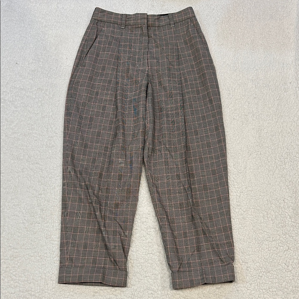 3.1 Phillip Lim Black Houndstooth Plaid Tapered Trousers sz 2 Wool Cotton Blend